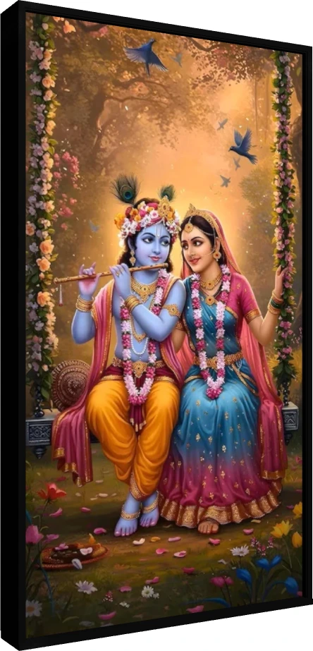 Vibrant Radha Krishna Swing Canvas Art wall art print — floater frame preview | PrintPosters.in